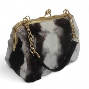 Nordic Mink Fur Handbag Purse. Kisslock Closure & Adjustable Strap.